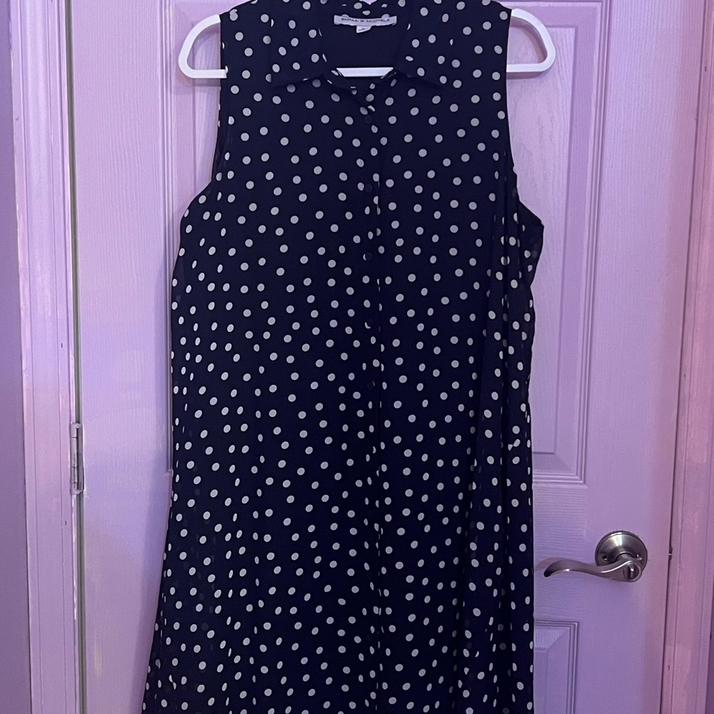 Emma & Michele Navy Blue Polka Dot Midi Dress Ky Derby